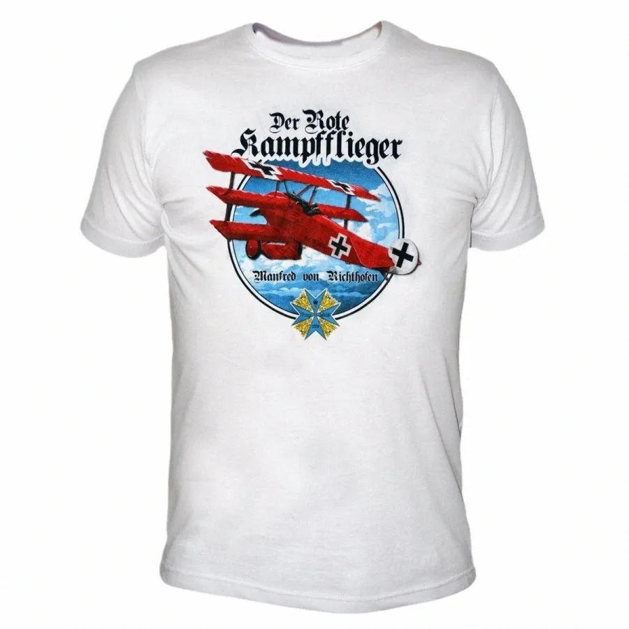 WWIドイツのエースパイロットレッドバーFokker DR1スリーウィングファイターTシャツ。夏のコットOネック半袖メンズTシャツ新しいS-3XL Z2JL＃