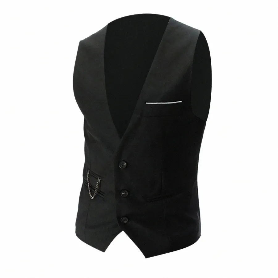 Mäns Slim Jacket Vest Busin Leisure Wedding Vestes V Neck ärmmästerskapet Tjock Varma vinterkläder för man F22G#