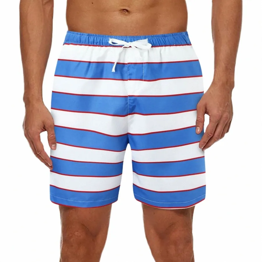 Trunks de natation masculine Jeunesse Élégante Couleur rayée Ctrast Breeches Boes de genou Shorts Casual Surfing Swim Beachwear D8vo #