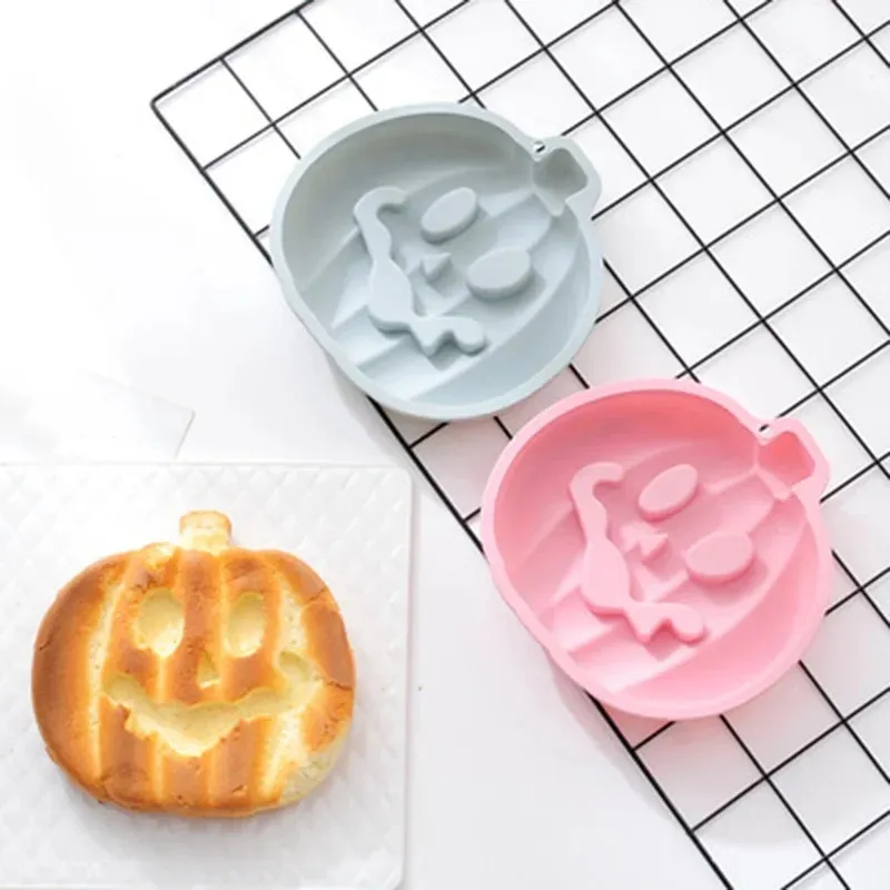 Halloween Silicone Stencils Pumpkin Face Cake Bak Pan Casting Die Soft Puddings Sjabloon voor 8.3inch Reposteria