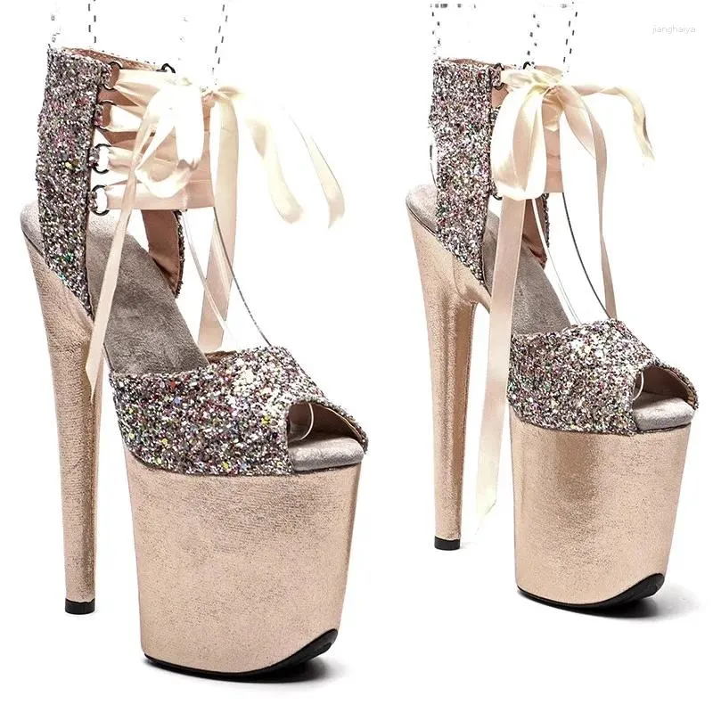 Tanzschuhe Damen 20CM/8 Zoll Glitzer Obere Plattform Sexy High Heels Sandalen Mode Model Party Kleid Pole 114