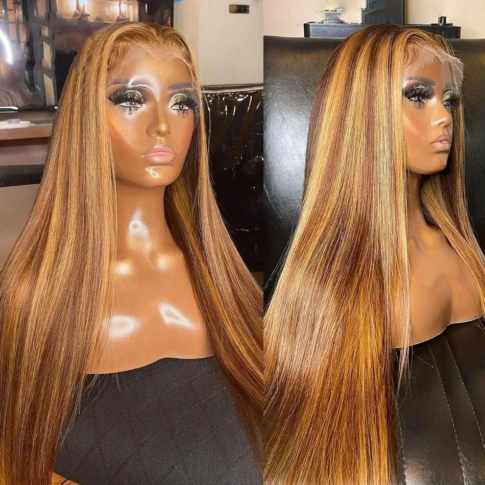 Honey Blonde Ombre Lace Front Wig: 22 Inch Pre Plucked Human  display picture 1