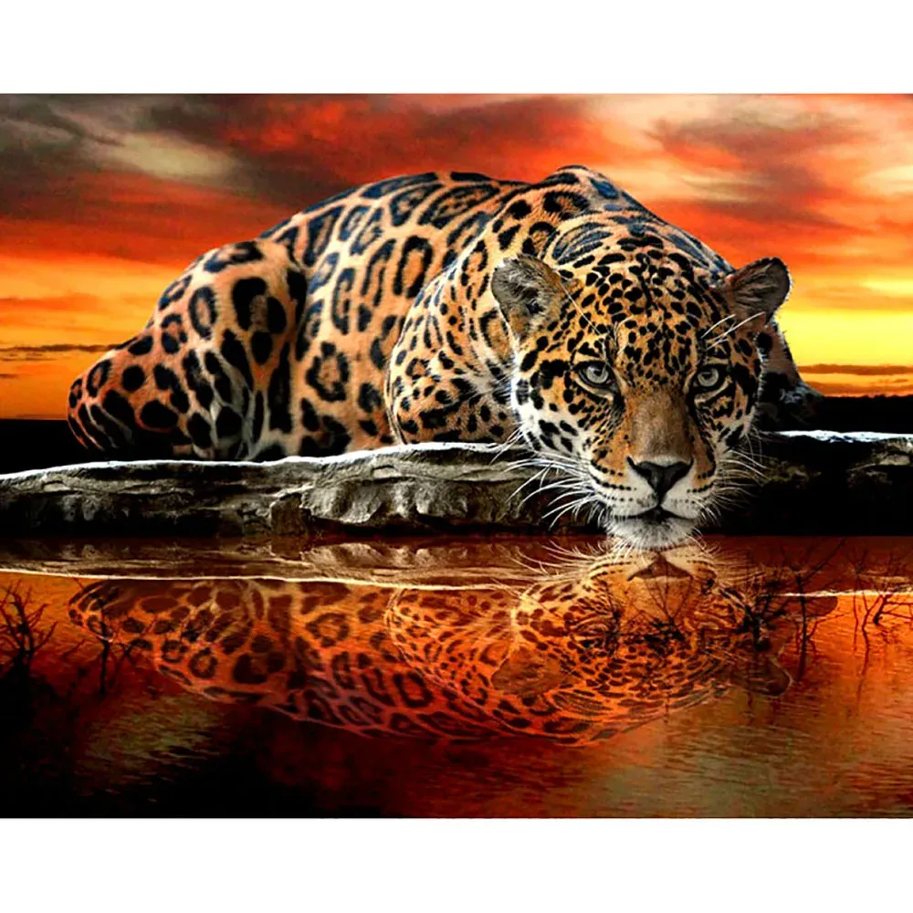 Point de forage complet carré 5D bricolage diamant peinture "léopard tigre" diamant broderie point de croix strass mosaïque peinture KBL