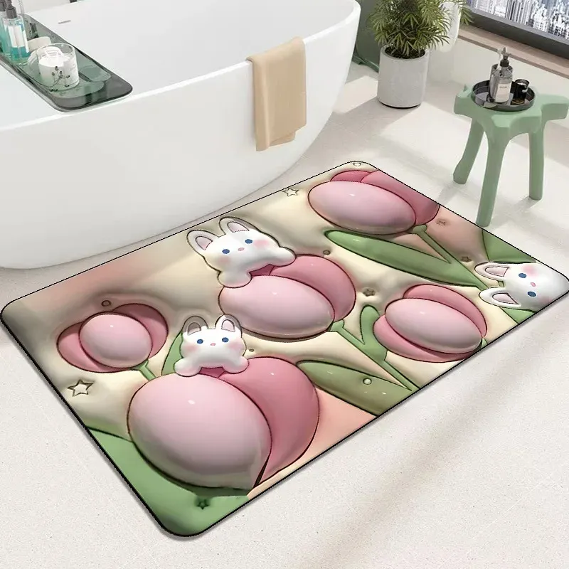 Mats 3D Inflatable Diatom Mud Absorbent Bath Mats, Quick Drying, Nonslip Mat, Bathroom Carpet, Can Be Customized