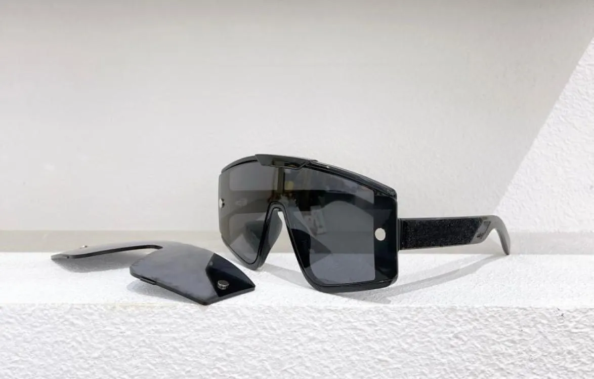 Gran escudo de gafas de sol negras máscara lente gris lentes intercambiables extra de gran tamaño gafas de sol para hombres mujeres con box8025855