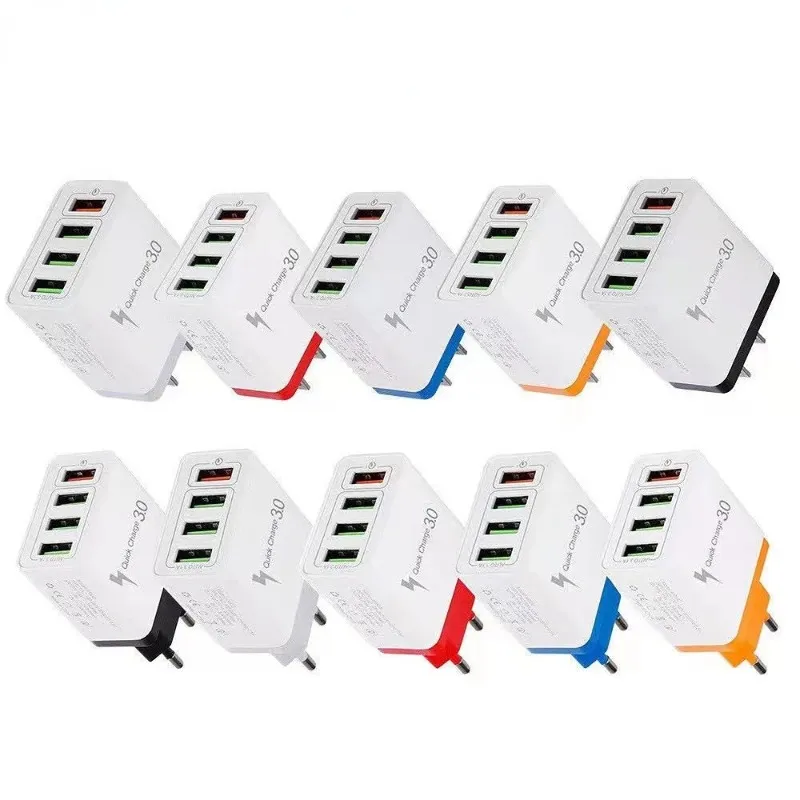 USB Quick Mobile Phone Charger Phone Adapter 4 USB Port Colorful Charger Travel Charging Head Induction Charger