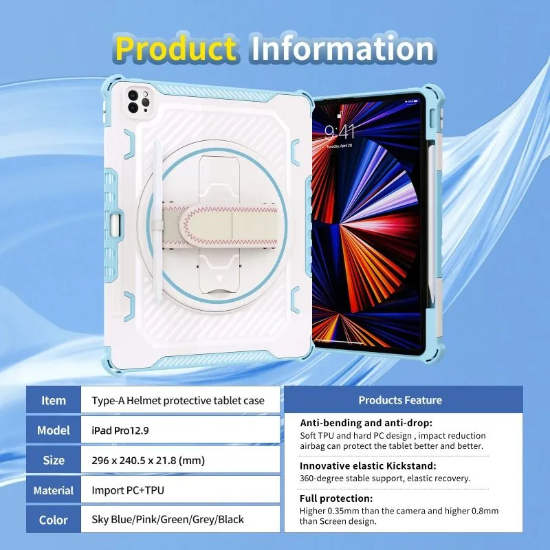 newest heavy duty shockproof tablet case with 360 rotation hand strapkickstand for ipad 10 2 10 5 11 mini 6 silicone ipad case