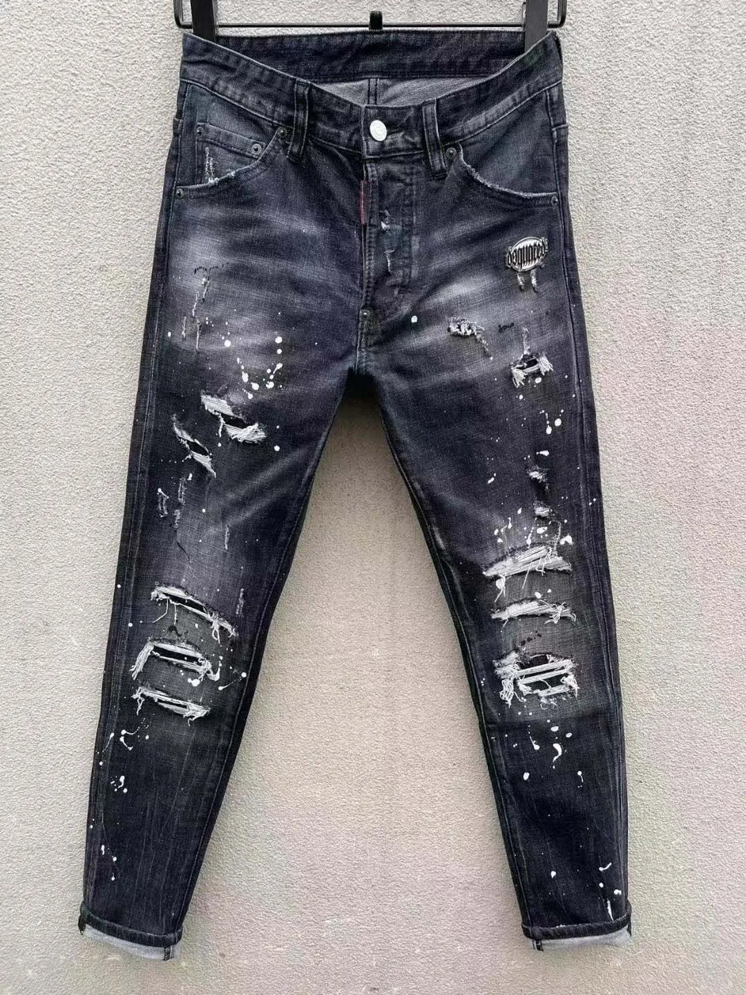 Designer Men's Jeans Men's Fashion Slim Fit Washed Motocycle Denim Pants Panelled Hip HOP Trousers