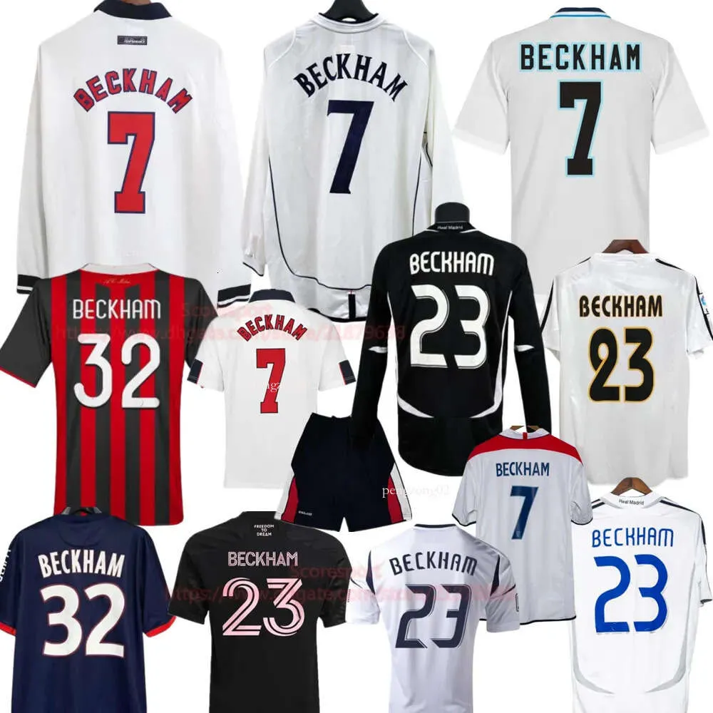 BECKHAM Retro Soccer Jerseys 96 98 02 04 Chemises de football classiques Englands Hommes Enfants 1998 2002 Vintage Football 05 06 07 Kit de chemise rétro à manches longues de Madrid 68 87