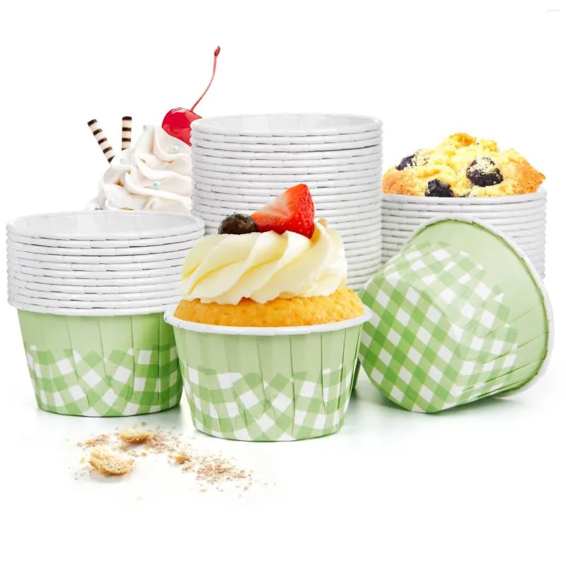 Bakken Tools 50 Stuks Roze Groen Plaid Cupcake Liner Cup Voor Bruiloft Baby Shower Party Muffin Papier Cups Case Lade papier