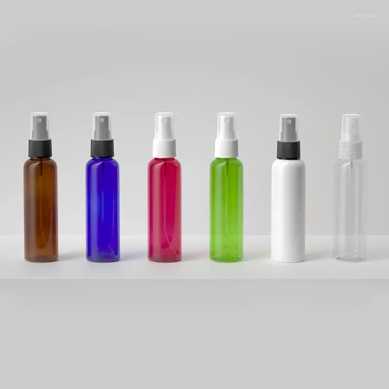 Botellas de almacenamiento 50 unids 60 ml Vacío Blanco Marrón Botella de spray de plástico transparente Envase de perfume cosmético con atomizador de niebla Maquillaje Sub-embotellado