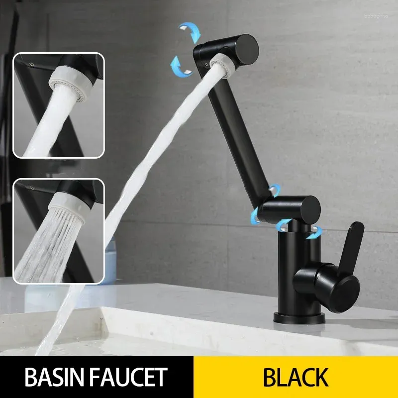 Bathroom Sink Faucets Black Folding Basin Faucet Stainless Steel 360 Degree Swivel Washbasin Tap Cold Mixer Deck Mounted Splash Proof