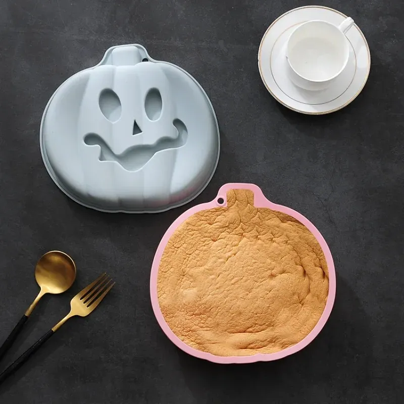 Halloween Silicone Stencils Pumpkin Face Cake Bak Pan Casting Die Soft Puddings Sjabloon voor 8.3inch Reposteria