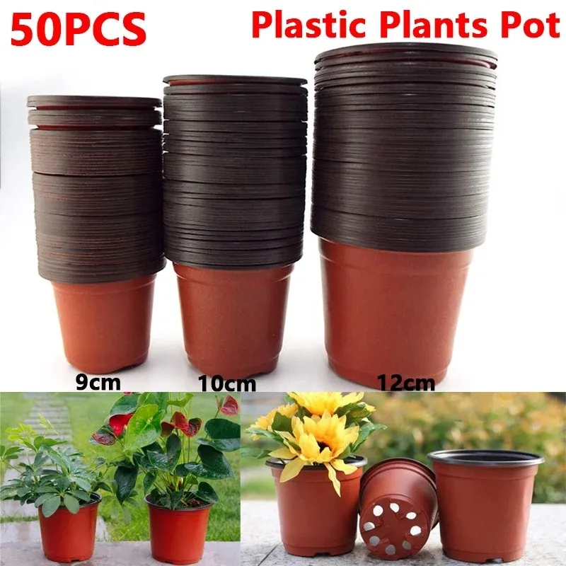 Planters 50st plast odlar blommor Fallbeständiga växtkrukor Plastiska hem Garden Plant Pot Nursery Transplant Flower Potts