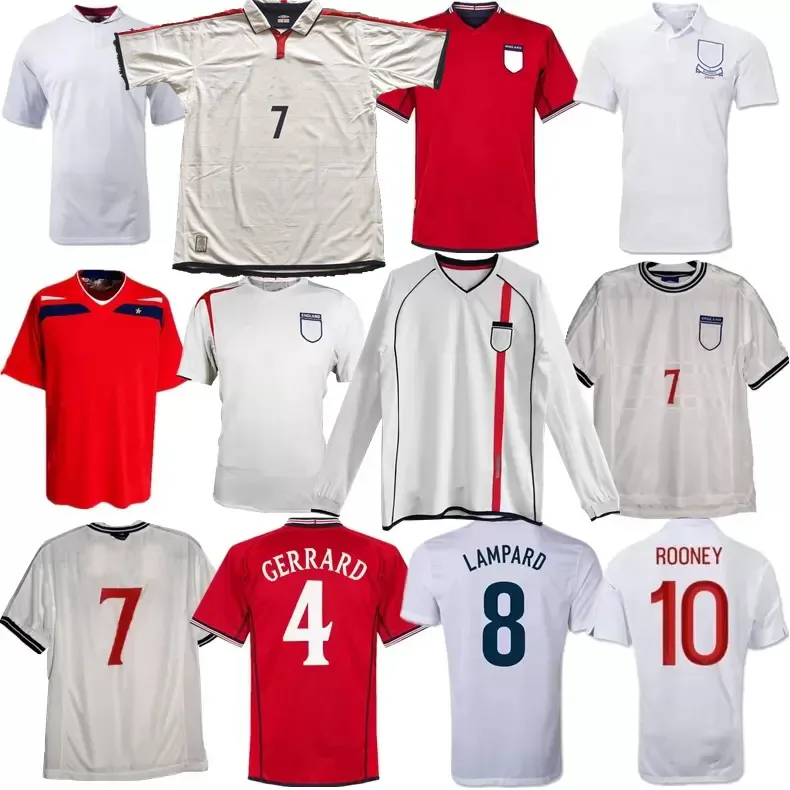 2000 2002 2004 2006 2008 2010 2012 Jerrard de futebol retrô Gerrard Shearer Lampard Rooney Inglaterra Owen Terry Classic Camisa de futebol vintage