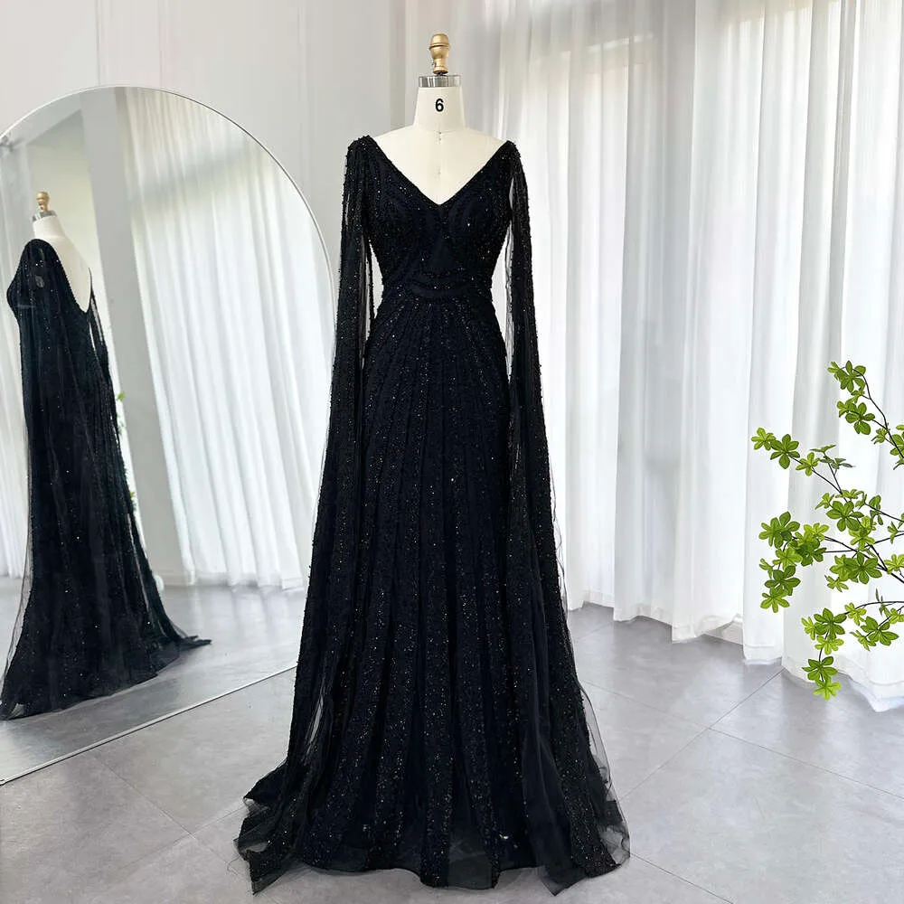 green emerald velvet dress Final Sale Luxury Black Short Muslim Long Sleeves Evening Dress Ss212 main image 1