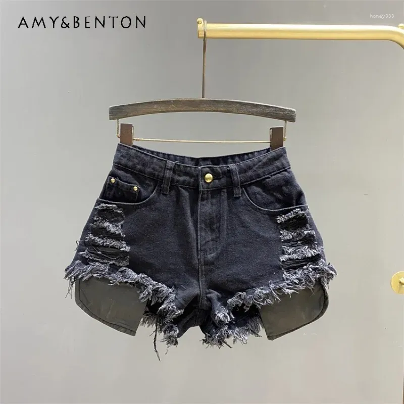 Shorts pour femmes été effiloché Design fille poche large jambe jean a-ligne pantalon court fuite déchiré Mini pour vêtements Y2k