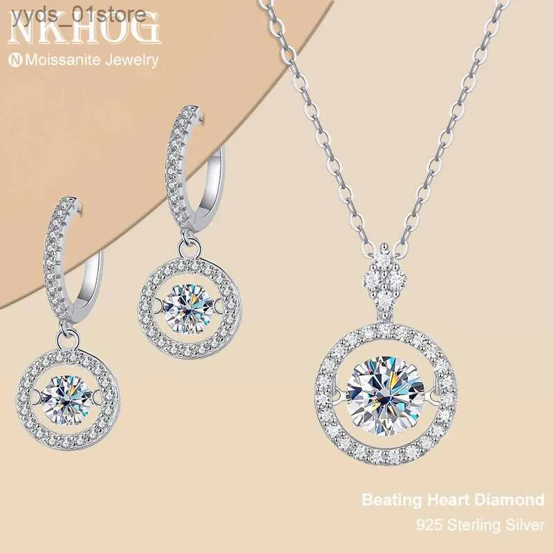 Oorbellen Ketting Een echte set mosiliconen sieraden 925 sterling zilver sprankelende hartslag diamanten hanger ketting oorbellen L240323