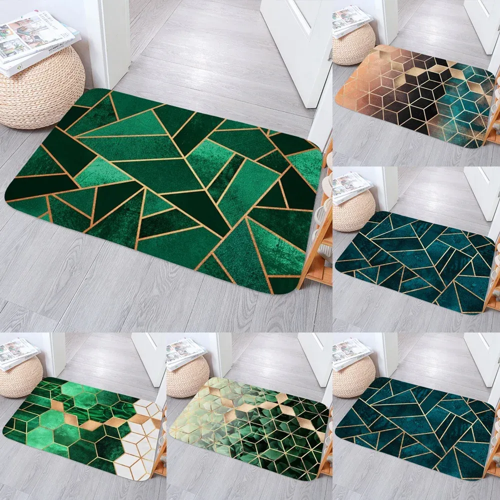 Tapis Tapis de bain en marbre vert géométrique Plaid antidérapant salle de bain pied Pad paillasson moderne luxe tapis intérieur cuisine tapis de sol maison nouveau