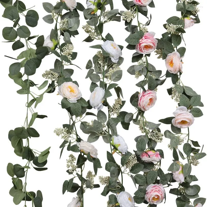 Dekorativa blommor Artificial Rose Flower Vine Home Decoration Accessories Gröna blad till salu
