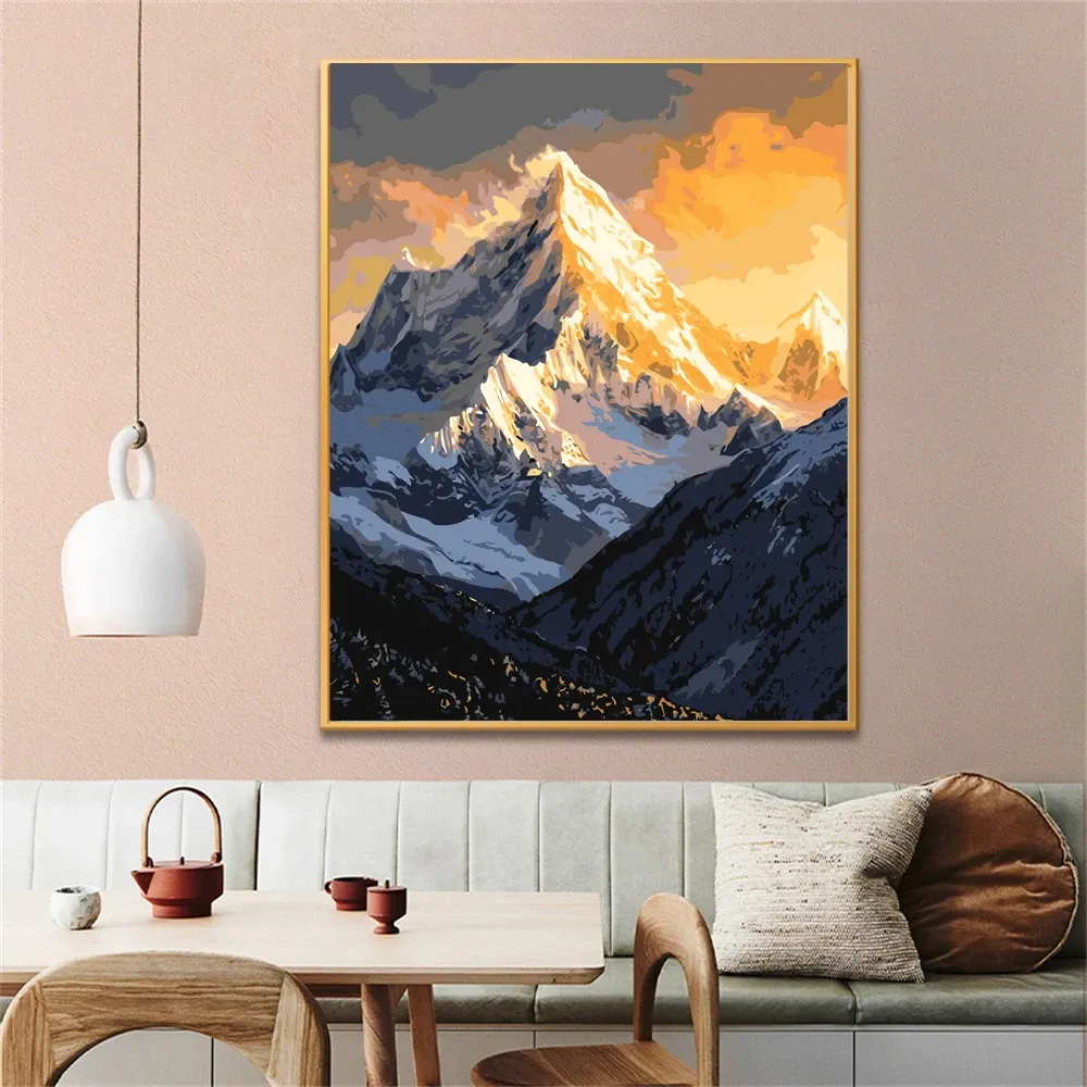 Number Painting by Numbers For Adult The Sun Shines On The Beautiful Snowy Mmountains Canvas Oil Paint by Number Home Decor