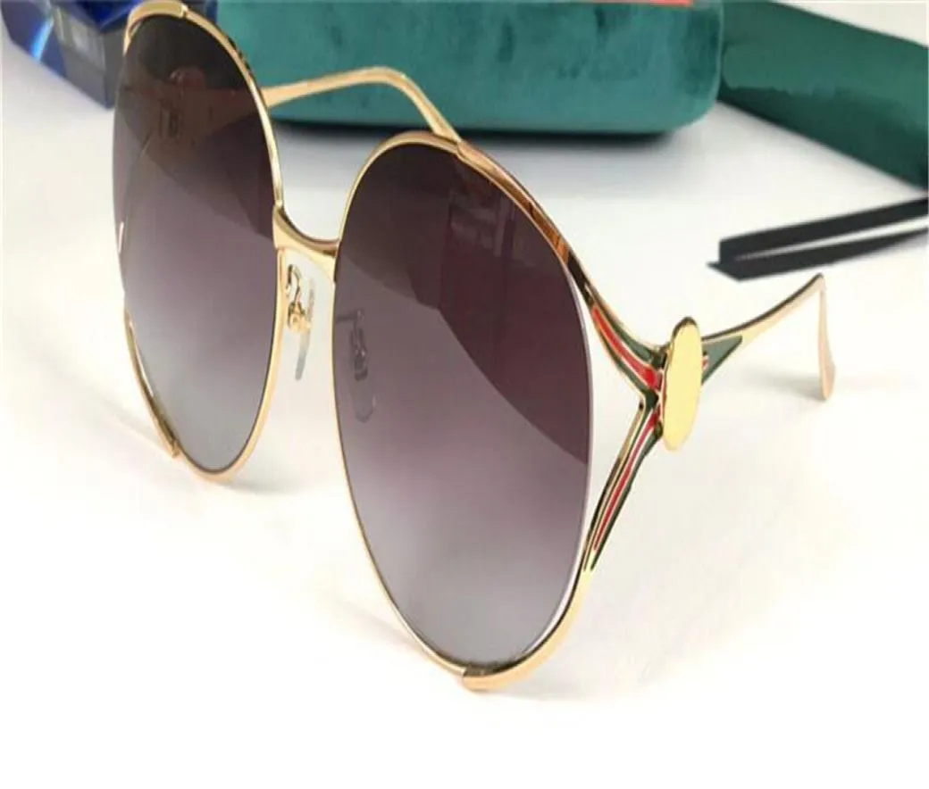 Ny modedesign solglasögon 0225 Rund ramkristallskärningslins guldfärg ben populära stil uv400 skydd hela eyewe9147999