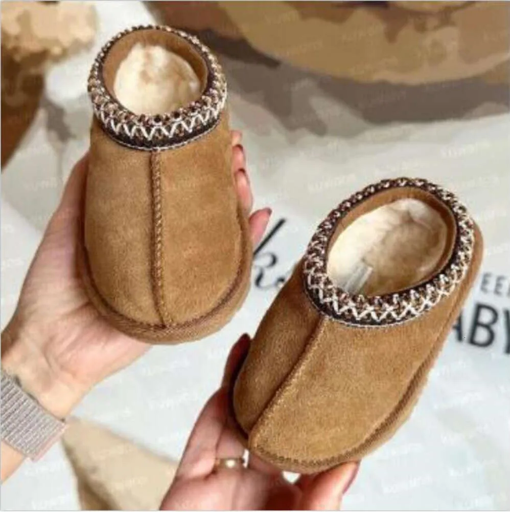 Kids Genuine Leather Toddler Tazmans Slippers Tazz Baby Shoes Fur Slides Ultra Mini Boot Winter Mules Slip-on Wool Little Big Waterproof Cotton Shoes Size 21-34 u g