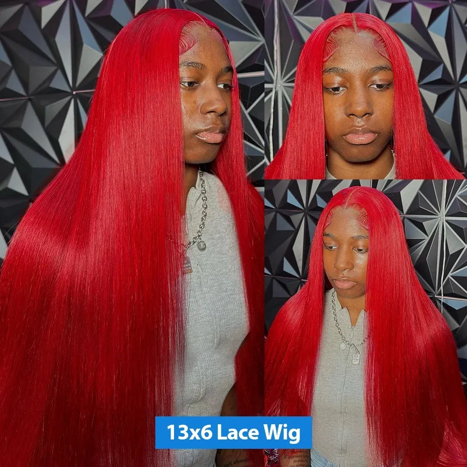 Premium Hot Red Bone Straight Wig: 22 Inch Lace Front Wig  display picture 1