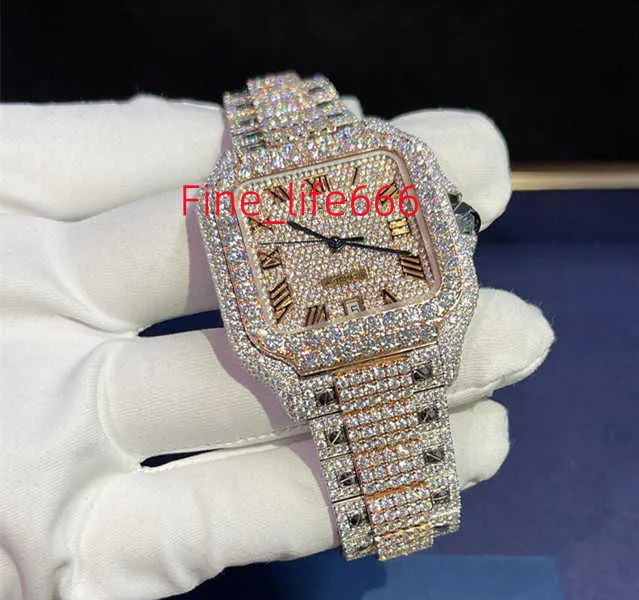 Montre de luxe pour hommes, mouvement, montre glacée, moissanite, montre-bracelet, mécanique, automatique, de styliste, haute qualité, diamant, 0054