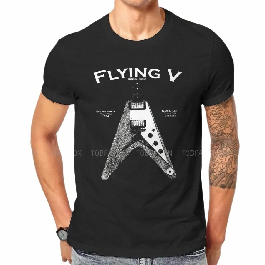 Den flygande V Classic Style Tshirt Bass Guitar Rock Music Top Quality Hip Hop Graphic T Shirt Kort ärm H6JX#