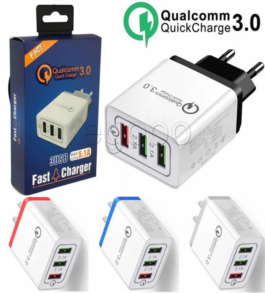 3ポートクイックチャージ30 Samsung Xiaomi LG HTC携帯電話QC30 Travel Fast Charger8860564用のUSB充電電源アダプター