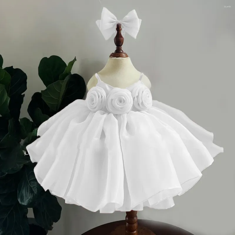 Girl Dresses Big Flower Baby Dress Elegant White Baptism 1st Birthday Party Princess Kids For Wedding First Communion Costume