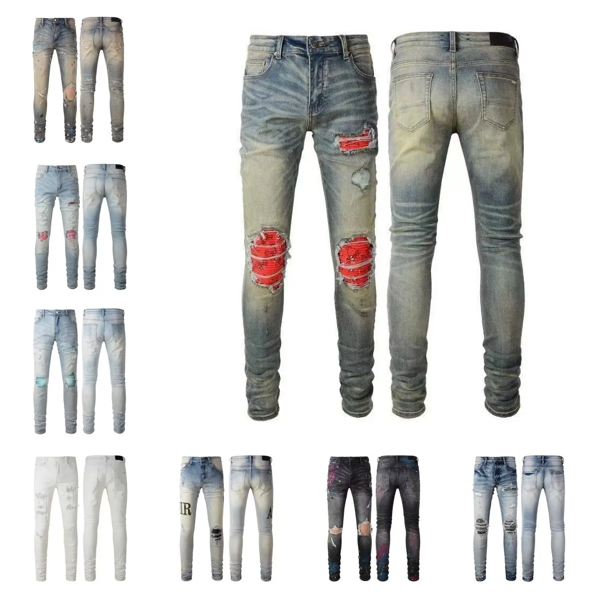 Hommes de haute qualité vintage faire vieux lavage porté jeans personnalité masculine mode jeunesse slim pantalon Am cassé male28-40