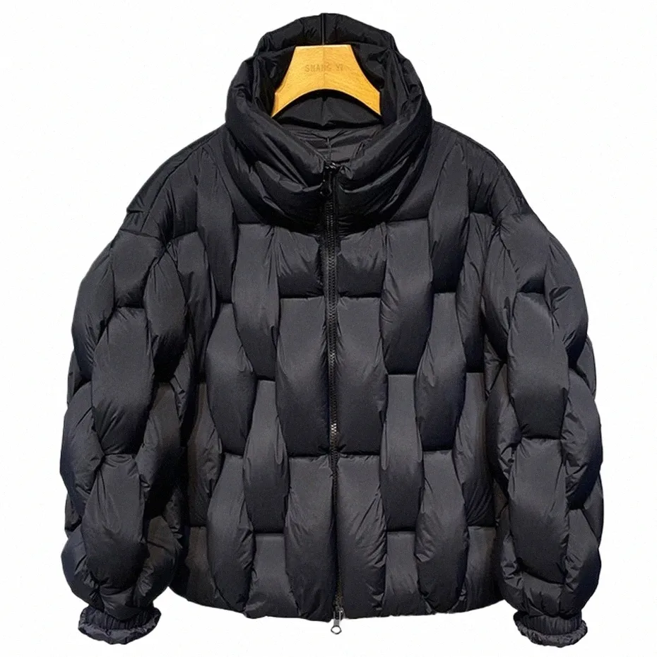 Winter Parkas Gepolsterte Jacke Männer Fi Luxus Designer Square Weave Hohe Kragen Warme Mantel Mann Schwarz Lose Puffer Blase Jacke B6rN #