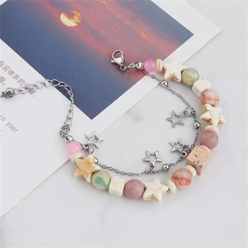 Bracelets de charme Harajuku coloré pierre naturelle étoile bracelet perlé pour les femmes vintage esthétique double couche chaîne bijoux de fête
