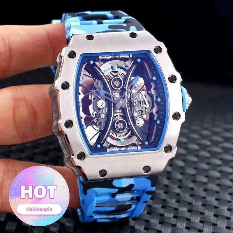 montre Date Luxe Mens Mécanique Montre Bleu Gris Argent Caoutchouc Hommes Automatique Mécanique Tourbillion Noir Pablo Mac Donough Acier Inoxydable Skele Top qualité