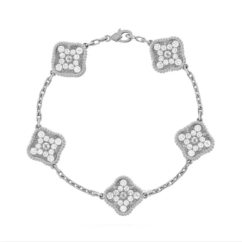 5 Motiv Flower Crystal Van Clover Armband Designer för kvinnor Rostfritt stålpläterat Gold Silver Crystal Diamond Charm Armband Mens smycken Valentines Day Gift