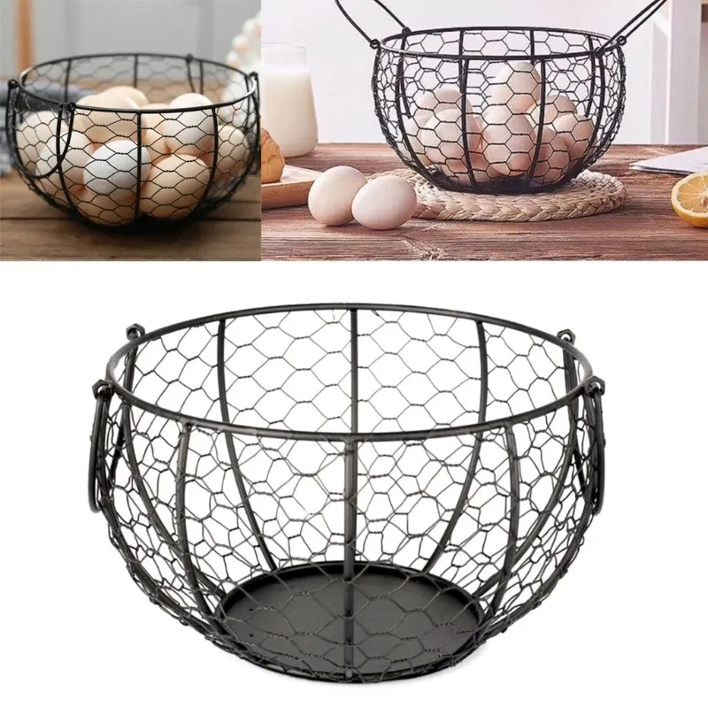 Baskets K5DC Kitchen Storage Metal Wire Egg Basket Farm Chicken Cover Egg Holder Organizer Case Nordic Snack Fruit Container