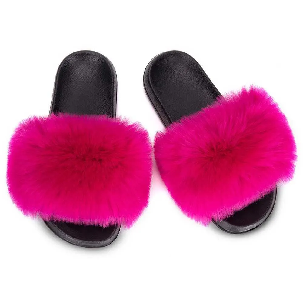Slippers MPPM faux fur slider fluffy sandals girls beach Ome Plus flip womens sofa H240326RC68