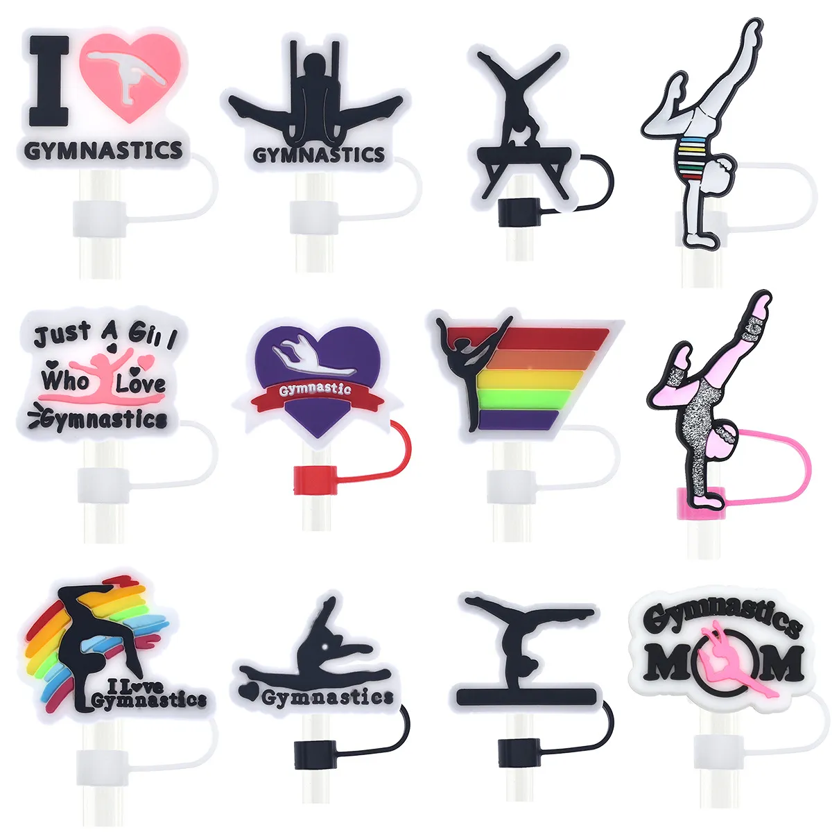 Creative Personality DIY Rhythmic Gymnastics Series Straw Accessories PVC Soft Rubber Straw Cap Drink Straw Plug Dust Cap girl gift