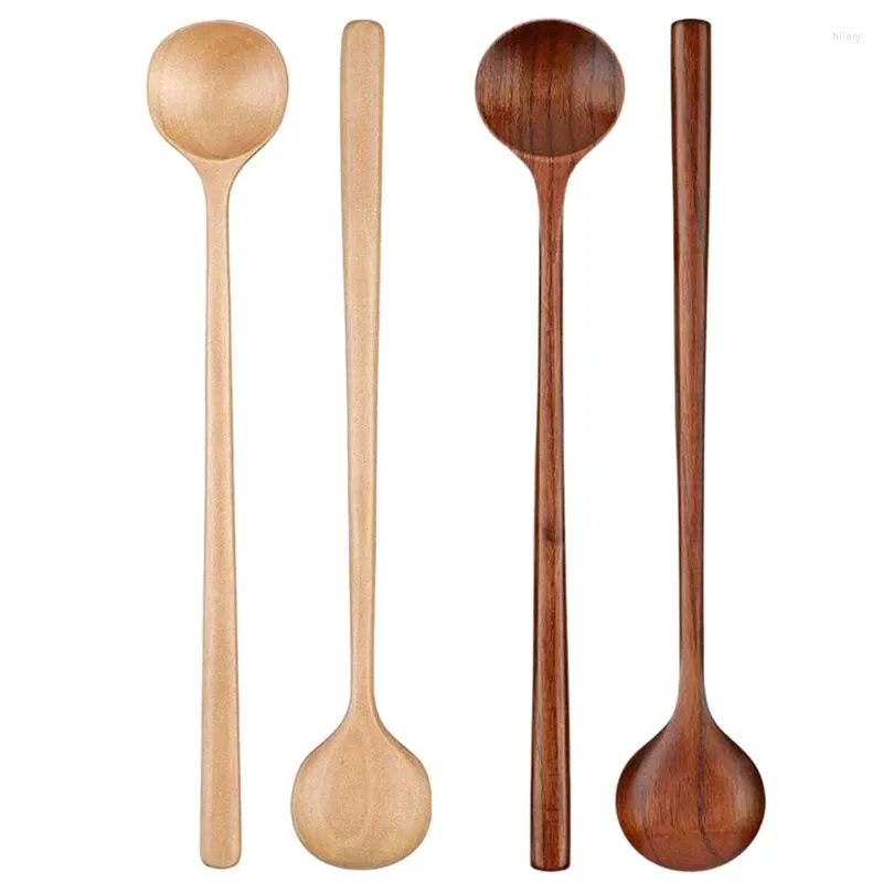 Cucharas de café YO-4 Uds cuchara de madera mango largo cucharas de madera redondas para mezclar agitar sopa té helado para cocinar en la cocina