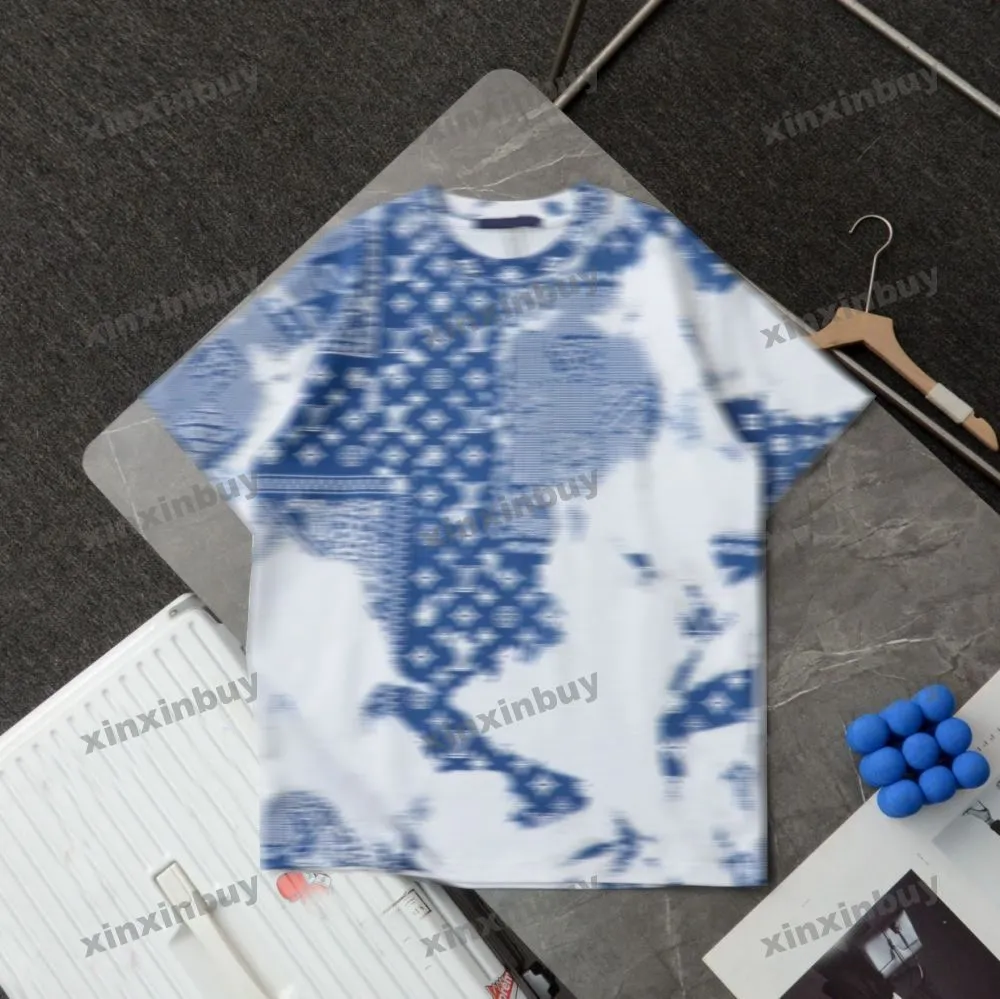 Xinxinbuy Мужская дизайнерская футболка 2024 Италия Tie-dye Letter Кешью с фруктами и принтом с коротким рукавом, хлопок, женская серая, черная, абрикосовая, XS-3XL