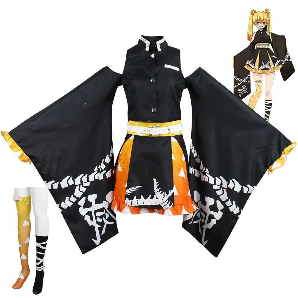 cosplay anime kostümleri agatsuma zenitsu rol oynayan lolita bayanlar kimono set cadılar bayramı karnavalı setc24321