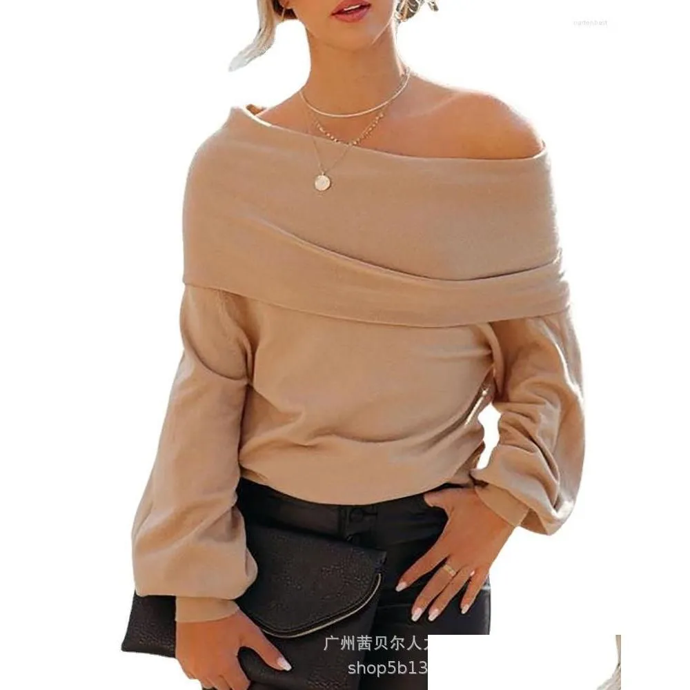 Women Sweters Kobiet Knitwear Strase Lose Slash Sleck Off Shoder Lantern Rękaw Casual Swater Modna moda dostawa odzieży OTW5E