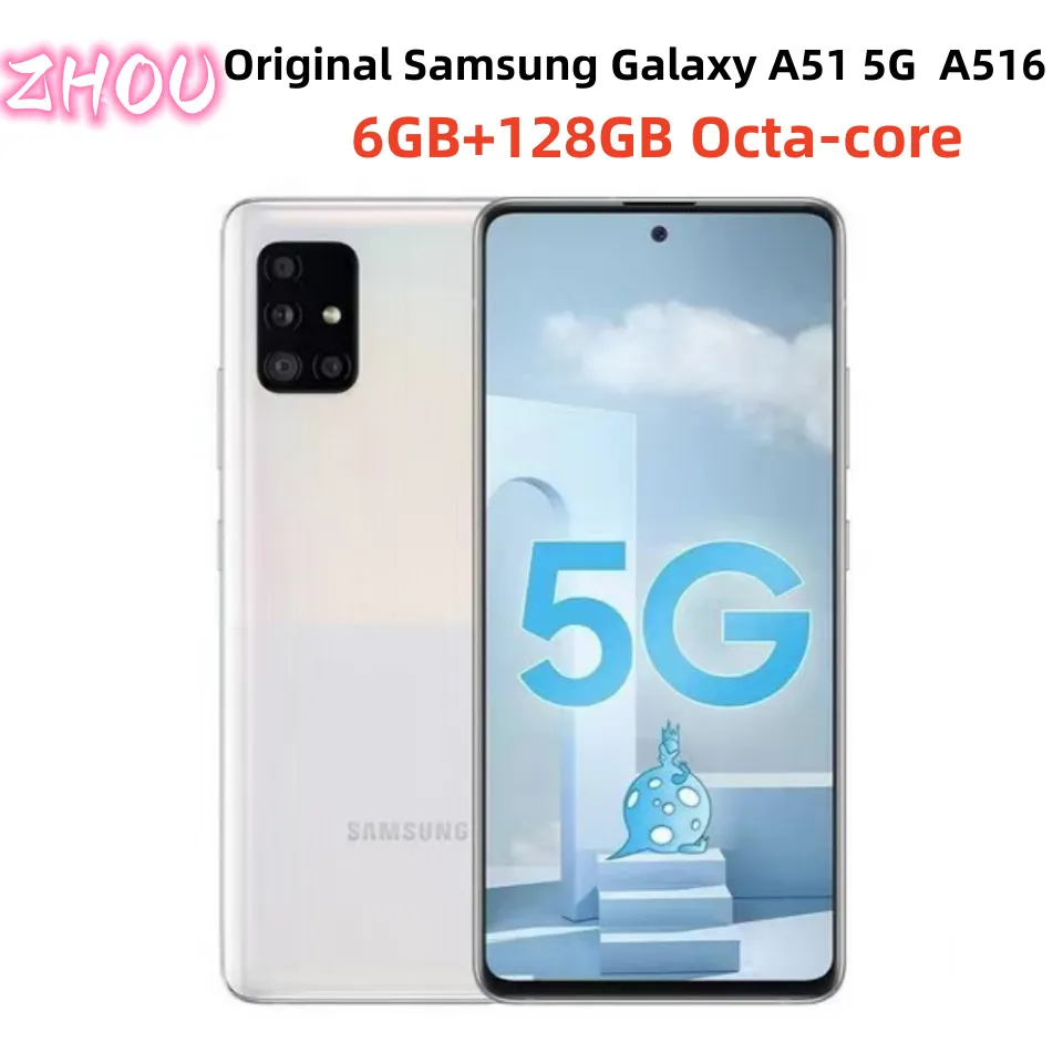 改装されたSamsung Galaxy A51 5G A516 6.5インチ128GB ROM 4G LTE携帯電話オクタコアスマートフォンシングルシム