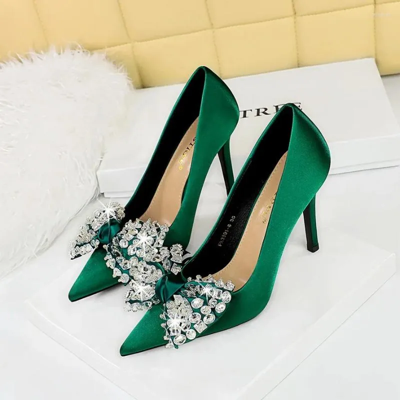 Модельные туфли, женские туфли-лодочки на высоком каблуке с узлом-бабочкой и стразами, на тонком каблуке 10 см, для вечеринок, для женщин и офиса