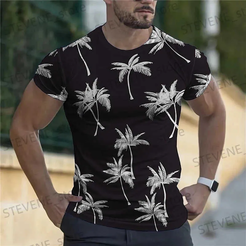 Men's T-Shirts Summer Mens T Shirt 3d Coconut Tr Print Tops O-neck Hawaiian Short Slve Ts Fashion Beach Male Clothing Oversized T-shirt T240325