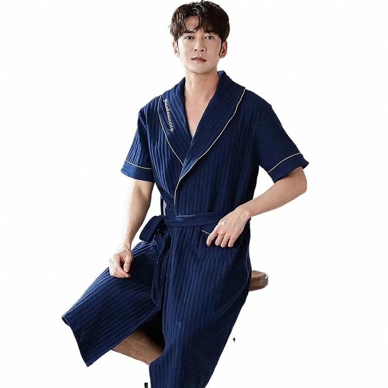 men's Cott Kimo Lg Robes 4XL Short Sleeve Sleepwear Bathrobe Big Yards Nightgown Summer Lapel Home Clothes For Male 64dk#