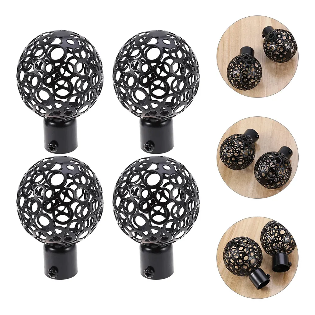 Acessórios 4 Pcs Hollow Out Recorte Cortina Rod Metal Decorativo End Cap Iron Rods Finials Only