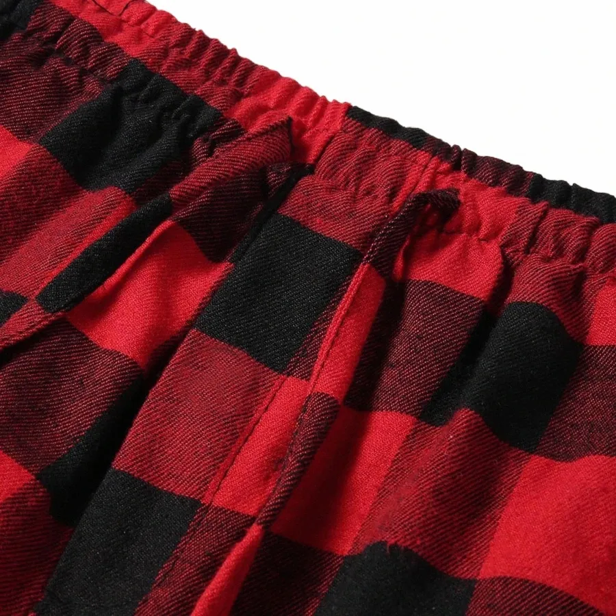 Calças masculinas Red Plaid Pijama Calças Pijamas Casuais Calças Xadrez Soltas Calças Esportivas Pijama Pijamas Buff Fi e80a #